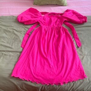 Vibrant Pink Women’s Dress with Scalloped Hem